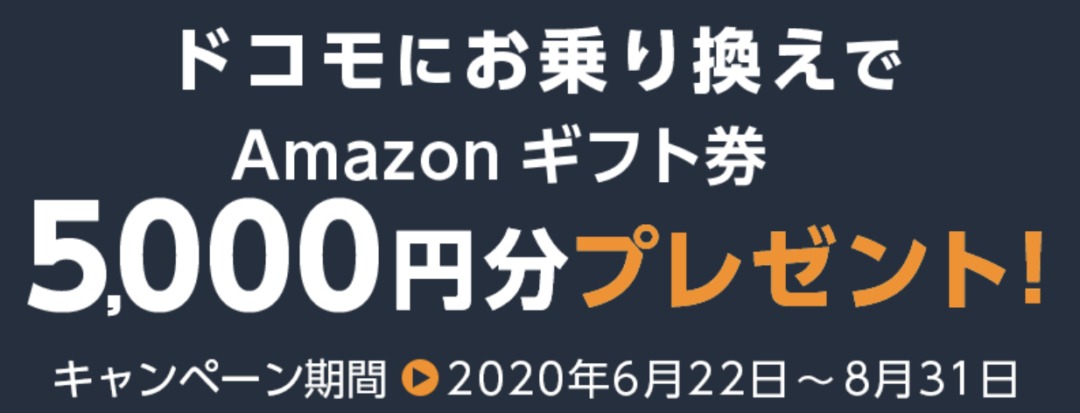 要エントリー ドコモオンラインショップでsimのみmnp契約でamazonギフト券5 000円分プレゼントを実施を確認