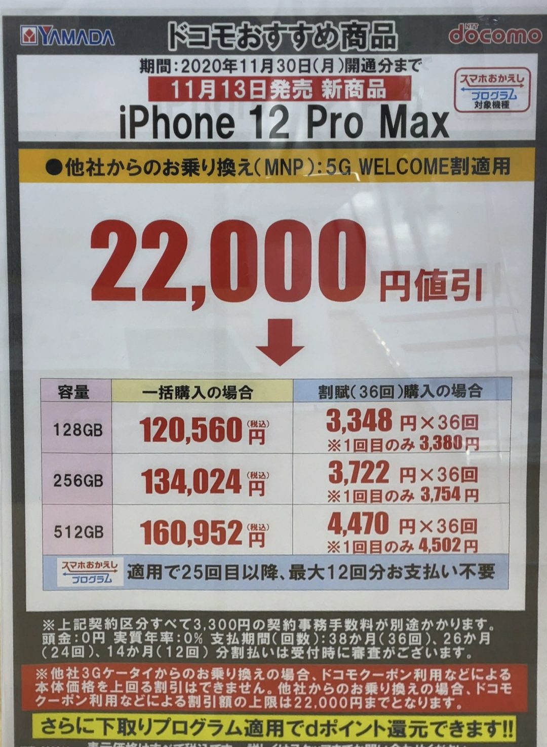ヤマダ電機でもドコモのiphone 12 Mini 12 Pro Maxがmnpで22 000円値引き 一括65 912円から 11 30 木 まで