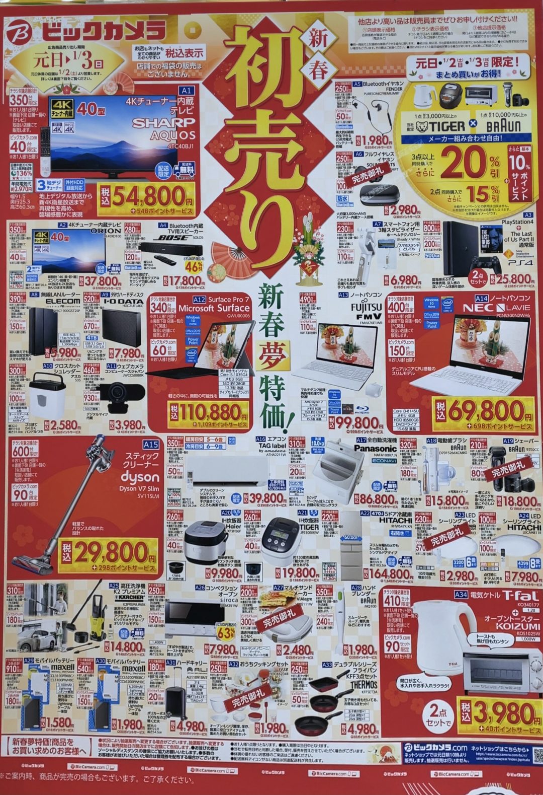 ビックカメラ/ビックカメラ.comで新春初売り特価(〜1/3(日))とハッピー 