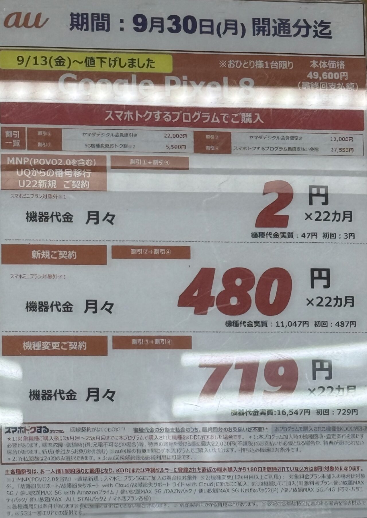 値下げしたauのPixel 8の128GBがヤマダデンキでMNPと22歳以下新規で